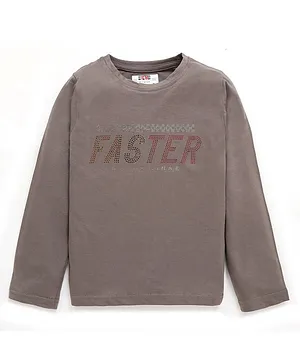 Forever Kids Full Sleeves  Faster Text Stone Embellished Tee - Ash Grey