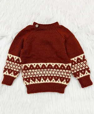 Knitting By Love Handmade Full Sleeves Striped Pattern Detailed  Sweater - Brown