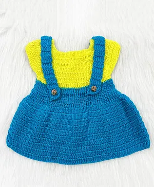 Knitting By Love Handmade Cap Sleeves  Colour Blocked Frock Cum Sweater - Yellow & Blue