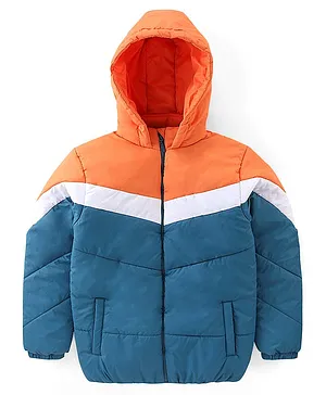Pine Kids Full Sleeves Cut & Sew Medium Winter Hooded Jacket - Blue & Orange