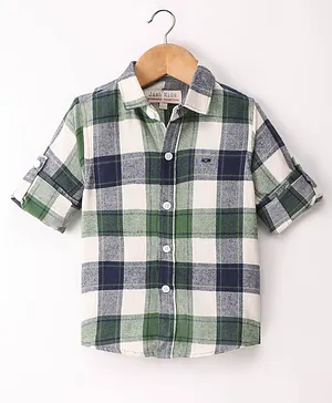 JASH KIDS Cotton Full Sleeves Checks Shirt - Green