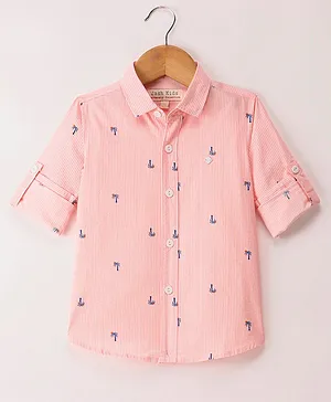 JASH KIDS Cotton Full Sleeves Palm Tree Printed Shirt - Peach