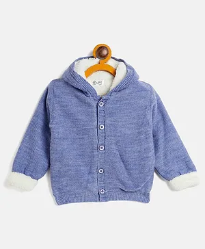 JWAAQ Unisex Full Sleeves Fur Lined Hooded Sweater - Blue