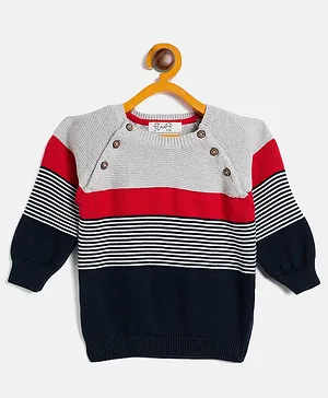 JWAAQ  Unisex Full Sleeves Colour Blocked & Mid Striped Sweater -Navy Blue