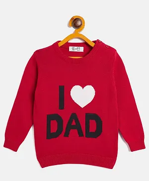 JWAAQ  Unisex Full Sleeves I Love Dad Detailed Sweater -Red