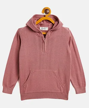 JWAAQ Full Sleeves Solid Hooded  Sweater - Pink