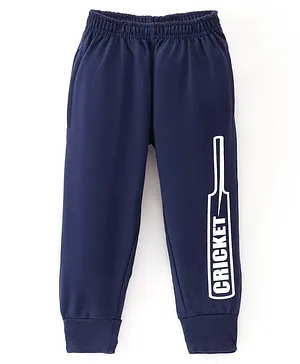 Fido Cotton Jersey Full Length Lounge Pant With Cricket Bat Print - Navy Blue
