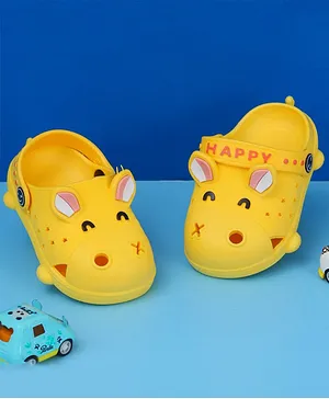 Yellow Bee Hippo Face Detailed Slingback Clogs - Yellow
