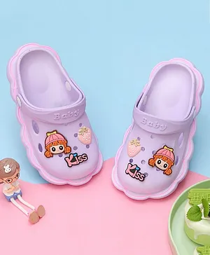 Yellow Bee Strawberry & Doll Applique Detailed Slingback Clogs - Purple