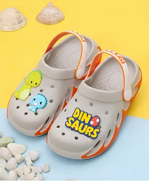 Yellow Bee Dinosaur Applique Detailed Slingback Clogs - Grey