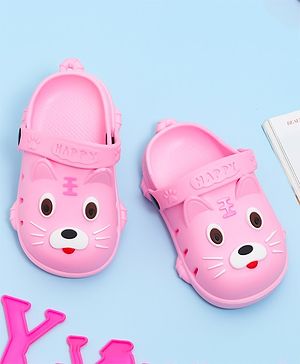 Yellow Bee Puppy Face Detailed Slingback Clogs - Pink