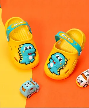 Yellow Bee Baby Dinosaur Applique Detailed Slingback Clogs - Yellow
