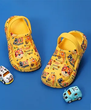 Yellow Bee  All Over Animal Theme Printed Slingback Clogs - Yellow