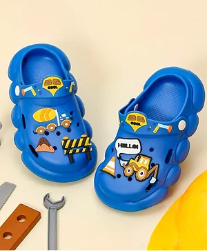 Yellow Bee  Tractor and Truck Applique Detailed Slingback Clogs - Blue