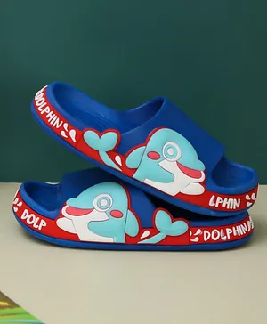 Yellow Bee Side Dolphin Applique Detailed Flip Flops   - Red &  Blue