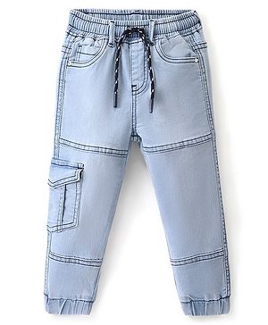 Babyhug Denim Full Sleeves Stretchable Washed Joggers - Blue