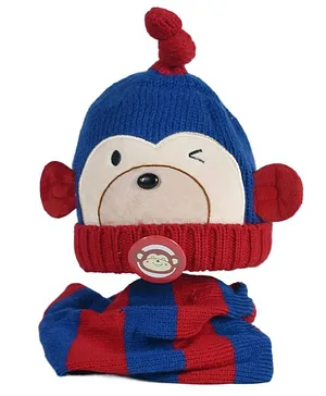 Kidofash Monkey Designed Winter Cap With Muffler -Blue