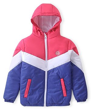 Pine Kids Woven Full Sleeves Cut And Sew Medium Winter Jacket Solid Colour - Pink White & Purple