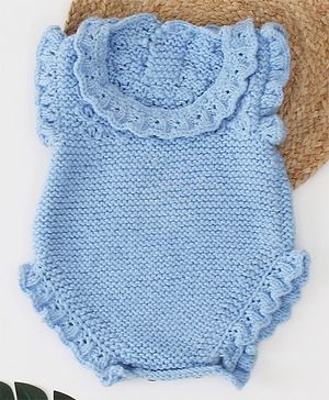 Woonie Handknitted Cap Sleeves Frill Detailed Onesie - Blue