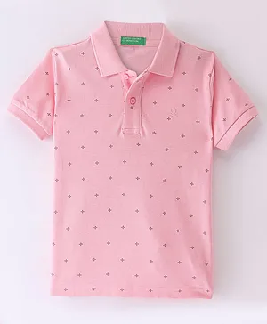 UCB Half Sleeves Printed Polo T-Shirt - Pink