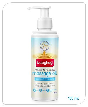 Babyhug Mineral Oil Free Daily Massage Oil with Goodness of 7 Oils (Olive, Coconut, Sesame, Almond, Wheat Germ, Jojoba & Aloe Vera) - 100 ml