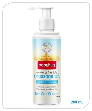 Babyhug Mineral Oil Free Daily Massage Oil with Goodness of 7 Oils (Olive, Coconut, Sesame, Almond, Wheat Germ, Jojoba & Aloe Vera) - 200 ml Babyhug Mineral Oil Free Daily Massage Oil with Goodness of 7 Oils (Olive, Coconut, Sesame, Almond, Wheat Germ, Jojoba & Aloe Vera) - 200 ml