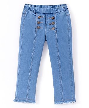 Babyhug Cotton Full Length Stretchable Denim Jeans Solid Colour - Blue