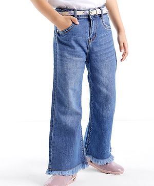 Babyhug Cotton Spandex Full Length Solid Color Stretchable Denim Jeans - Blue