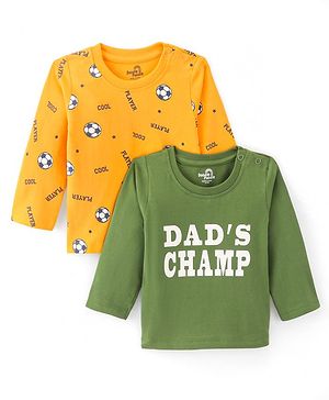 Doodle Poodle 100% Cotton Knit Full Sleeves T-Shirt Soccer Ball Print Pack of 2 - Green & Yellow