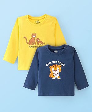 Doodle Poodle 100% Cotton Knit Full Sleeves T-Shirts Text Print Pack of 2- Yellow & Navy