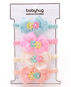 Babyhug Headbands with Floral and Pearl Applique Free Size Pack of 4 - Multicolor