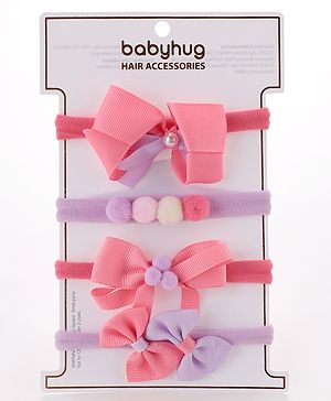 Babyhug Free Size Headbands Bow  Applique Pack of 4 - Multicolor