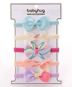 Babyhug Free Size Headbands Bow Applique Pack of 5 - Multicolor