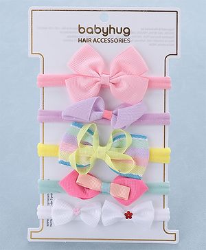 Babyhug Free Size Headbands Bow Applique Pack of 5 - Multicolor