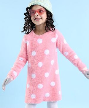 Babyhug Knit Full Sleeves Woollen Dress Polka Dot Design - Pink Babyhug Knit Full Sleeves Woollen Dress Polka Dot Design - Pink