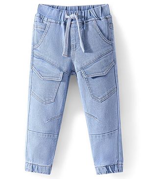 Babyhug Full Length Solid Colour Stretchable Solid Colour Joggers - Blue