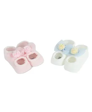 Kidofash Pack Of 2 Flower Detailed Socks - Cream & Light Pink