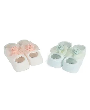 Kidofash Pack Of 2 Flower Detailed Socks - Pink & Green