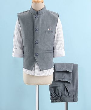 Noddy Full Sleeves Solid Shirt & Bottom Set - Grey