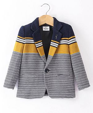 Noddy Full Sleeves Striped Detailed Self Designed Blazer  - Mustard Yellow