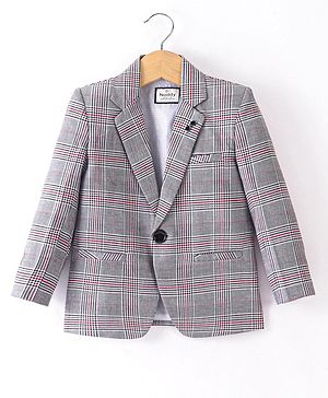 Noddy Full Sleeves Self Designed Blazer  - Red & Grey