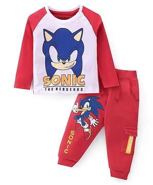 Babyhug 100% Cotton Single Jersey Knit Full Sleeves T-Shirt & Lounge Pant Sonic The Hedgehog Print - Red