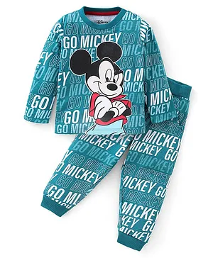 Babyhug 100% Cotton Knit Full Sleeves T-Shirt & Lounge Pant Mickey Mouse Print - Green