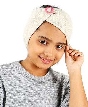 BHARATASYA Handknitted Woolen Ear Warmer Headband - Cream
