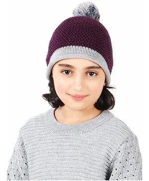 BHARATASYA  Pom Pom Detailed Knitted Winter Cap - Purple