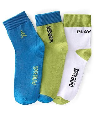 Pine Kids High Ankle Length Text Design Socks Pack of 3 - Multicolour