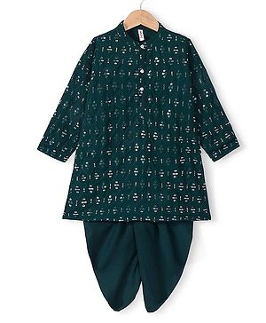 Babyhug Woven Full Sleeves Embroidered Kurta & Dhoti Set - Green