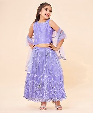 Babyhug Sleeveless Sequenced Embroidered Choli with Sequenced Embroidered Lehenga & Dupatta - Lavender