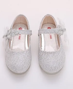 Mine Sole Stone Detailed Bow Embellished Shimmer Bellies - Silver