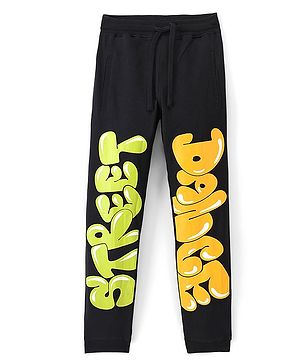 Pine Kids 100% Cotton Knit Full Length Track Pant Text Print - Black